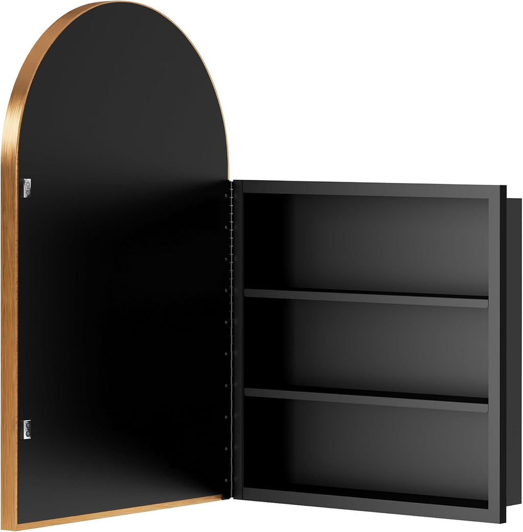 SogesPower 36'x24' Metal Medicine Cabinet with Mirror for Bathroom,Arched Recessed Medicine Cabinet with 2 Shelves, Wall-Mounted Bathroom Mirror with Storage,Gold