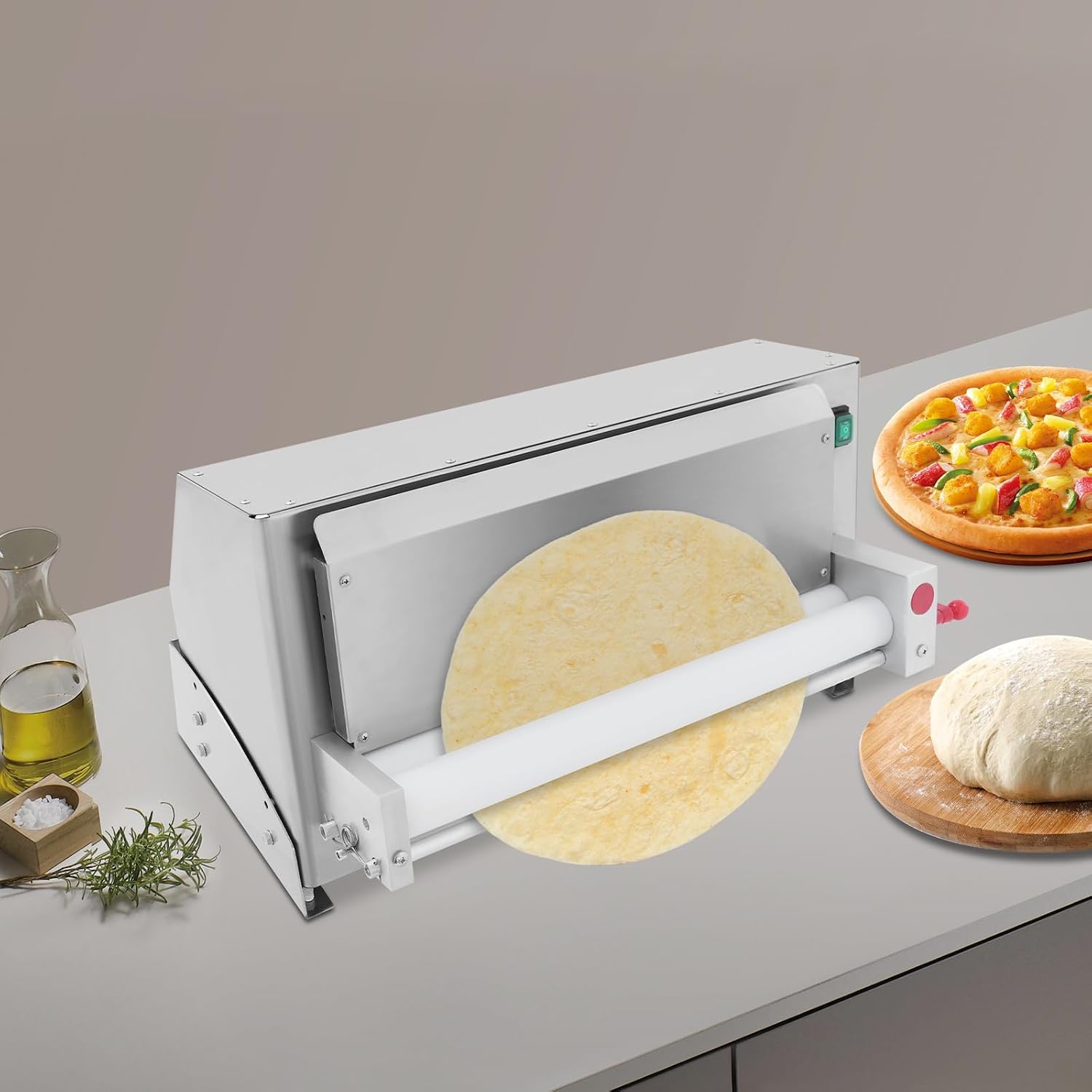 Pizza Press Dough Roller Sheeter,4-12' Commercial Electric Automatic Pizza Making Rolling Machine,Adjustable Thickness Heavy Duty Pasta Maker for Various Types of Dough (3-18 in)