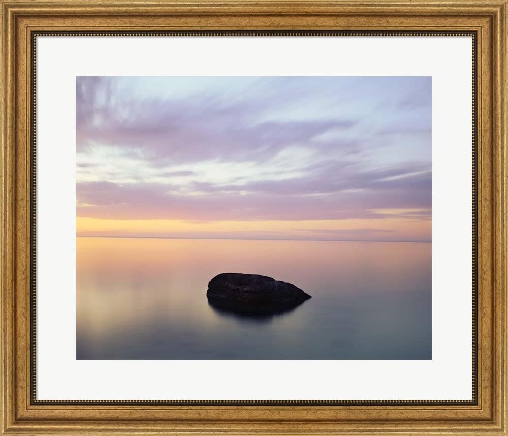 Rock at Sunset by Jim Becia Framed Art Print Wall Picture, Wide Gold Frame, 28 x 24 inches
