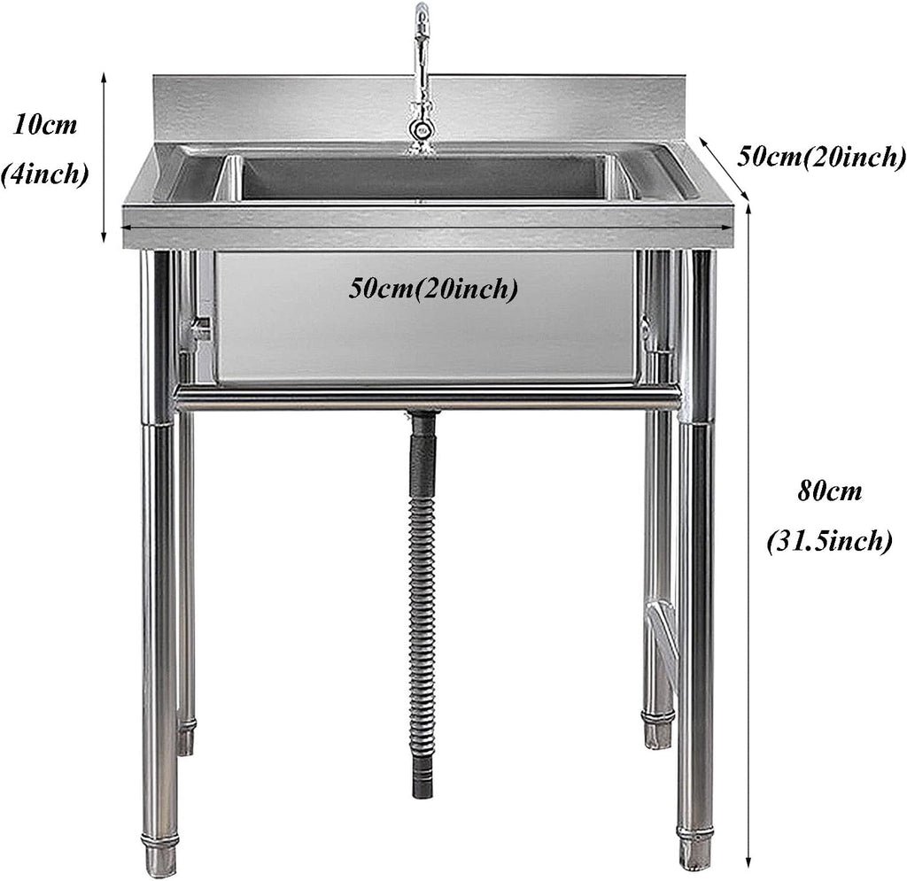 Stainless Steel Prep Utility Sink with Faucet 1 Compartment Commercial Kitchen Single Bowl Sink for Restaurant, Laundry, Garage