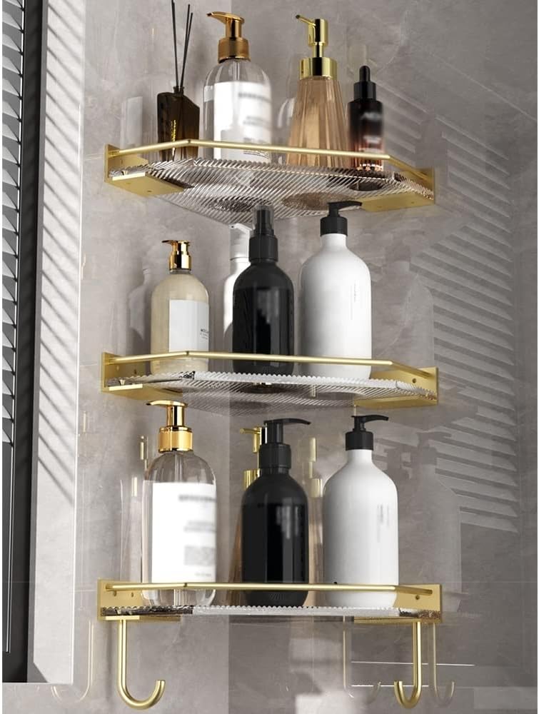 Corner Shower Caddy - Wall Mounted Acrylic Shower Shelves, Bathroom Storage Organizer for Efficient Shower Organization