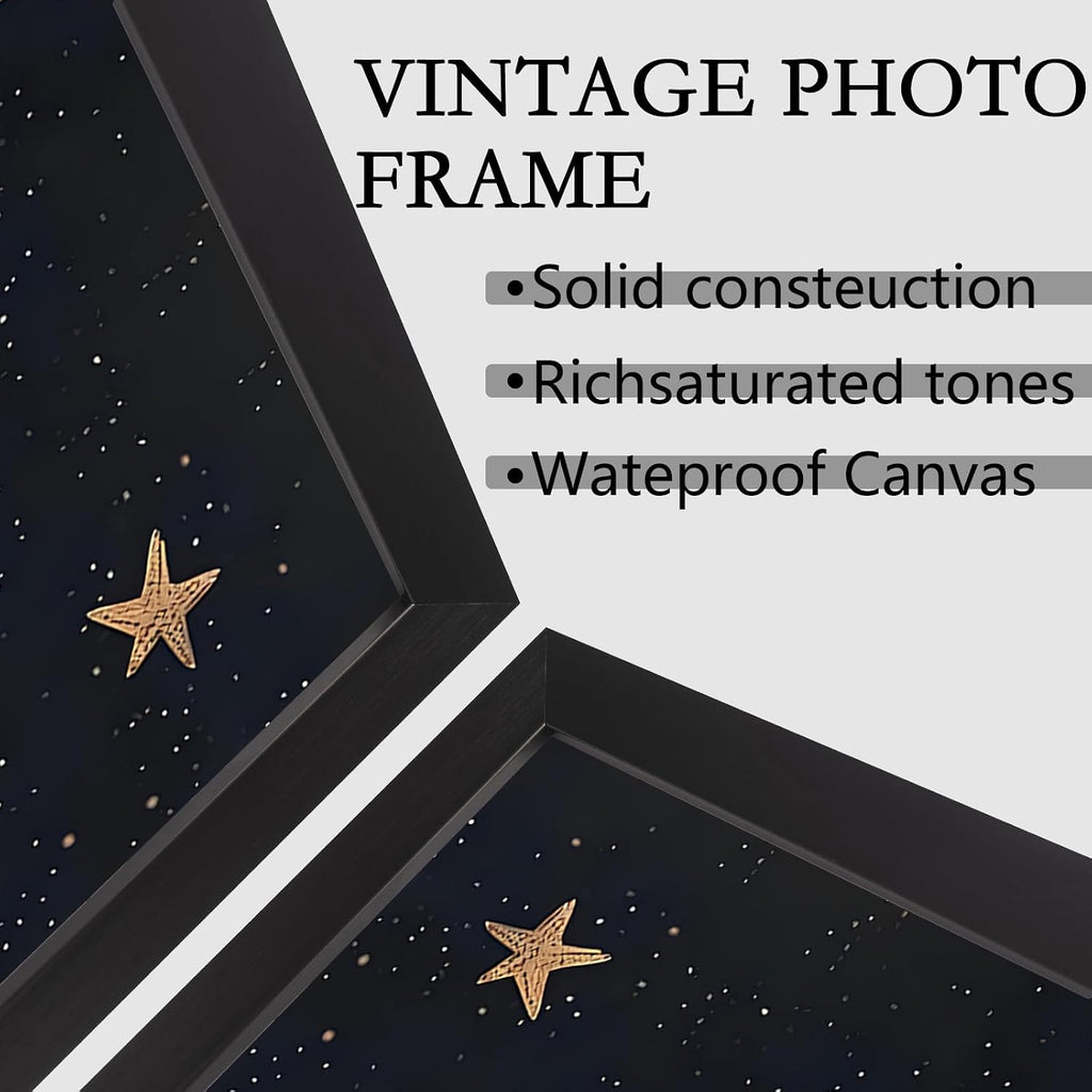 Black Framed Flat Vintage Starry Night Sky Poster Cowboy Hat Silhouette Cacti And Golden Stars Canvas Wall Art Western Prints Painting For Home Bedroom Dorm Wall Decor 24x36in Black Framed Flat