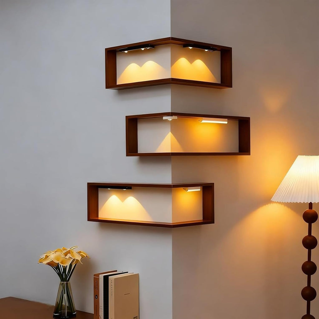 Smart Corner Shelves That Light Up Your Space, Floating Shelves with Led Lights, Floating Shelf with Light, Wooden Corner Shelves, with Lamp & Display Rack, for Display & Decor (Without Lights-3PCS)