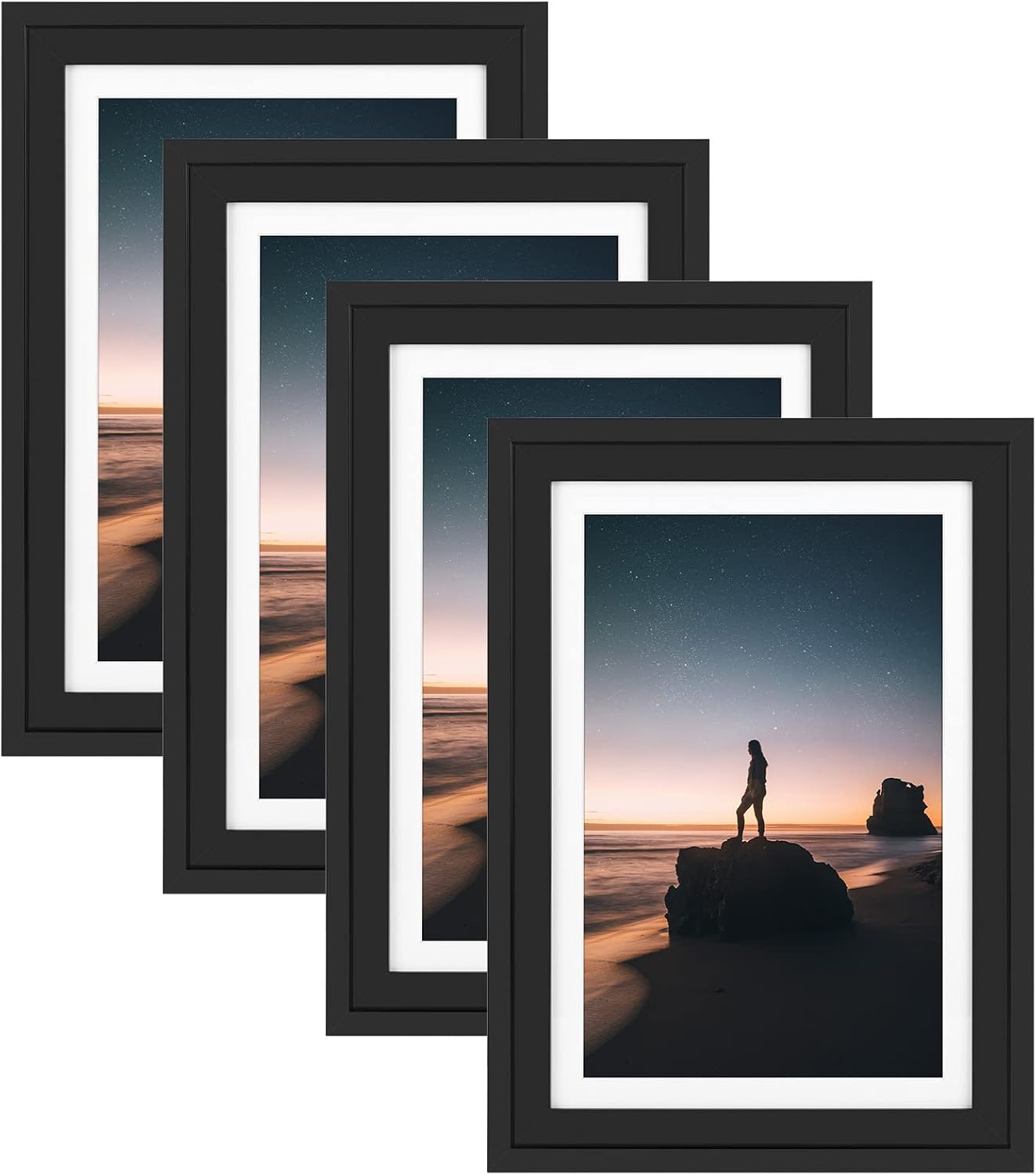 Golden State Art, 13x19 Picture Frame - Displays 11x17 Photo with Mat or 13x19 Without Mat, Wide Moulding Solid Wood Frame for Wall Display, Black (4 Packs)