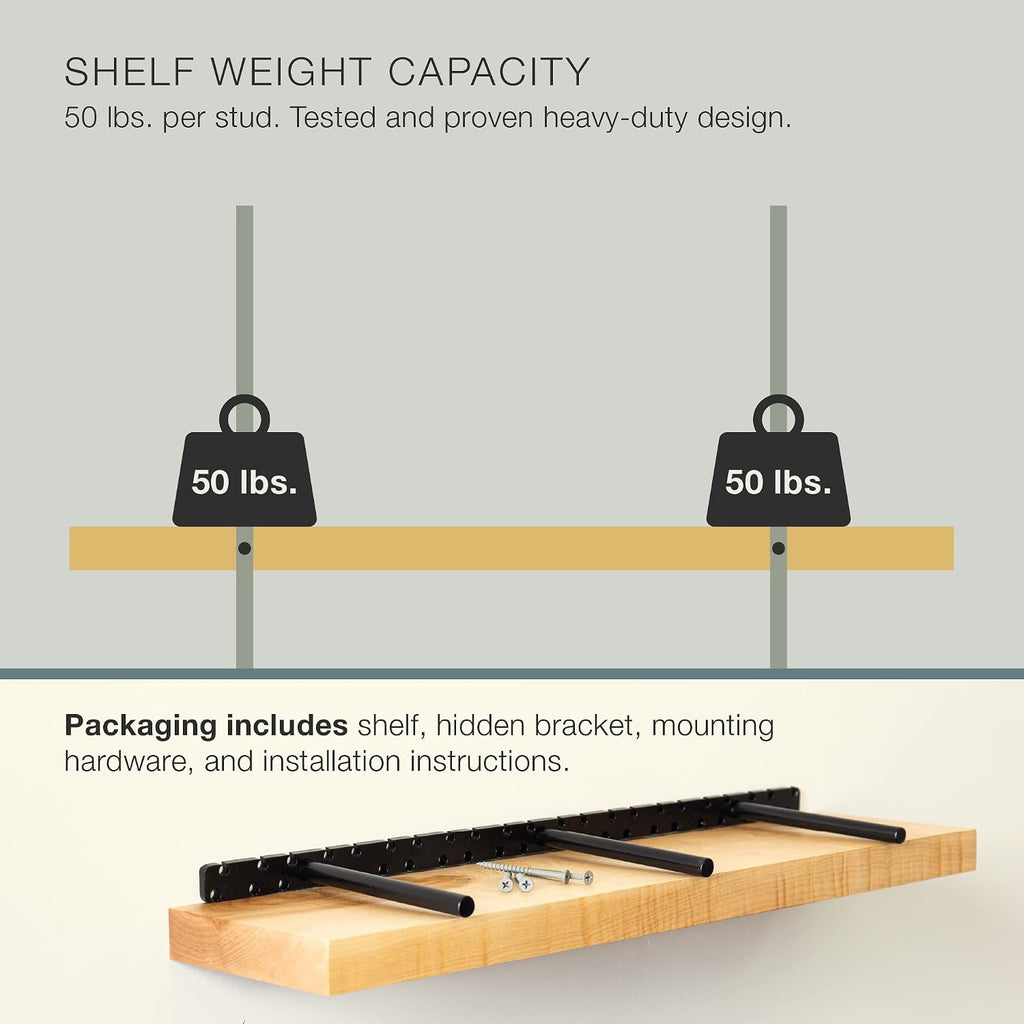 UltraShelf Solid Wood Floating Shelf for Wall Decor, Maple, 30' Long x 6' Deep