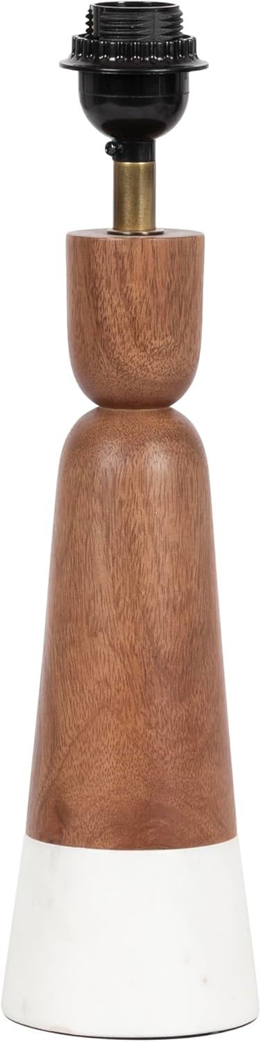 Kate and Laurel Deori Modern Mango Wood and Marble Bedside Table Lamp, 8 x 8 x 20, Walnut Brown and White Marble, Decorative Tapered Hourglass Tabletop Desk Lamp with Linen Shade for Living Room Decor