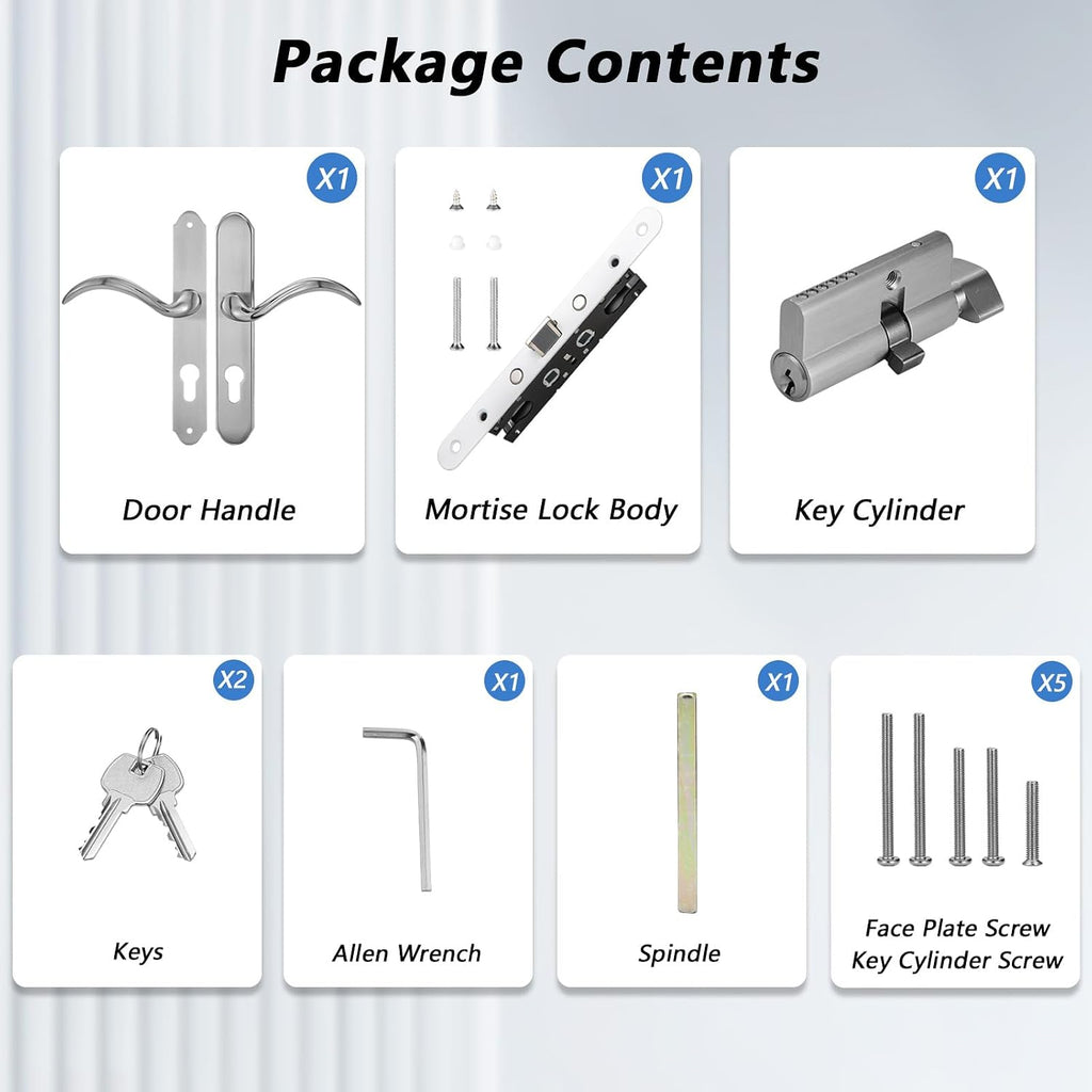 MaxxGeek Storm Door Handle Accessory Set fit Pella Storm Door Handle Replacement Part, with Key and Lock Cylinder (Brushed Nickel)