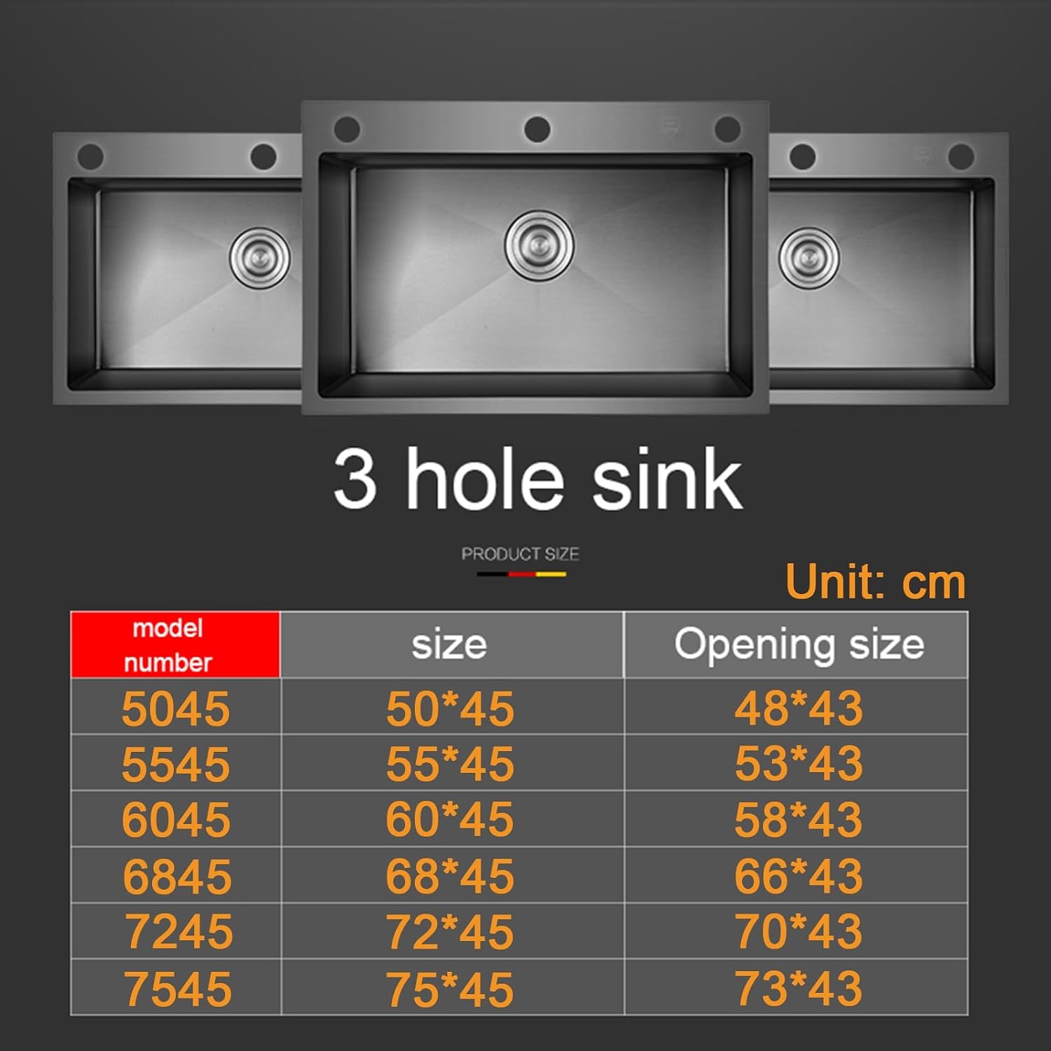 JATIBOSH Kitchen Sinks Large Kitchen Sink, Convenient 3 Hole Design Stainless Steel Sink, Single Bowl Sink Workstation, with Pull-Out Faucet (Color : Black, Size : 50 * 45cm)