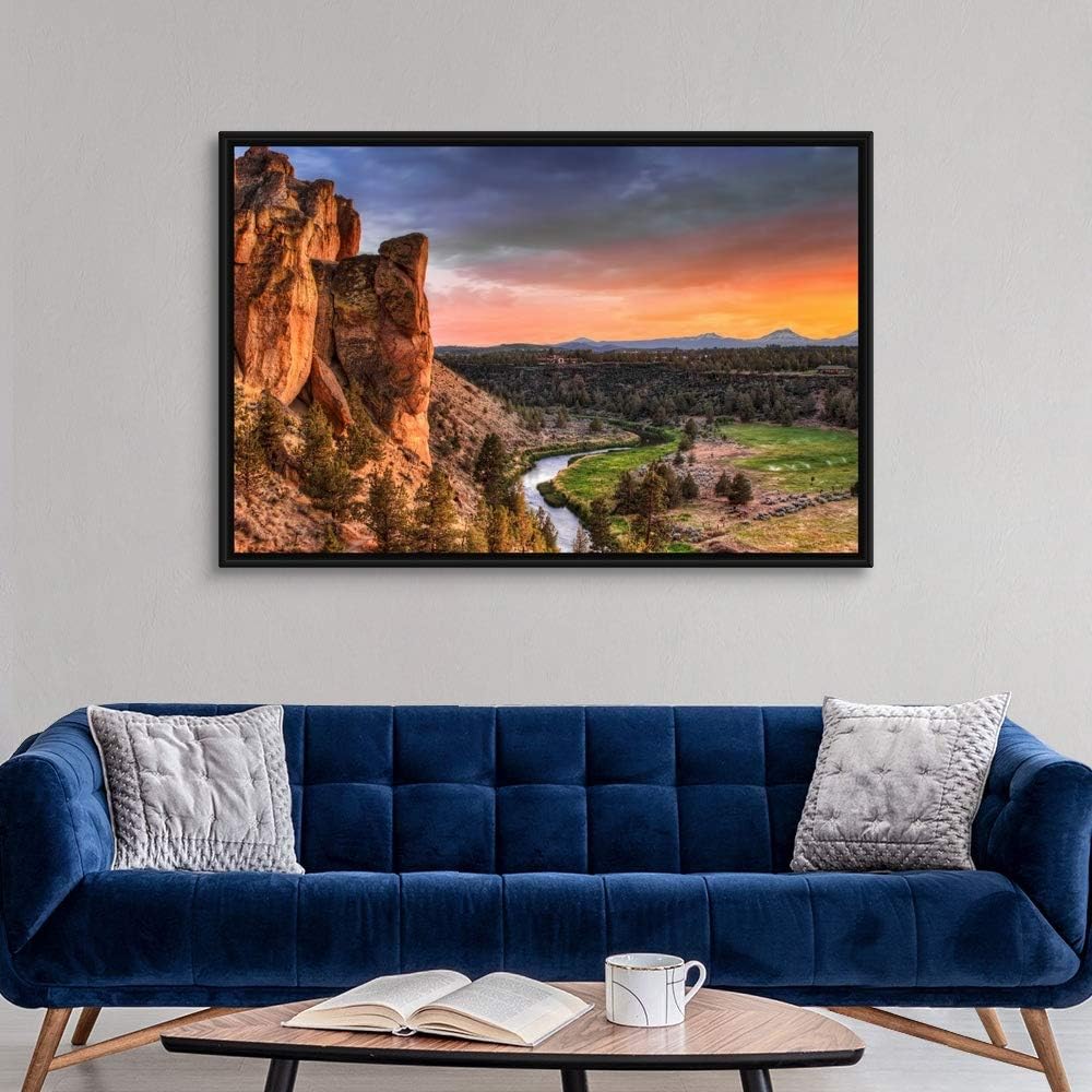 Sunset at Smith Rock State Park in Black Float Frame Canvas Art, Oregon Artwork