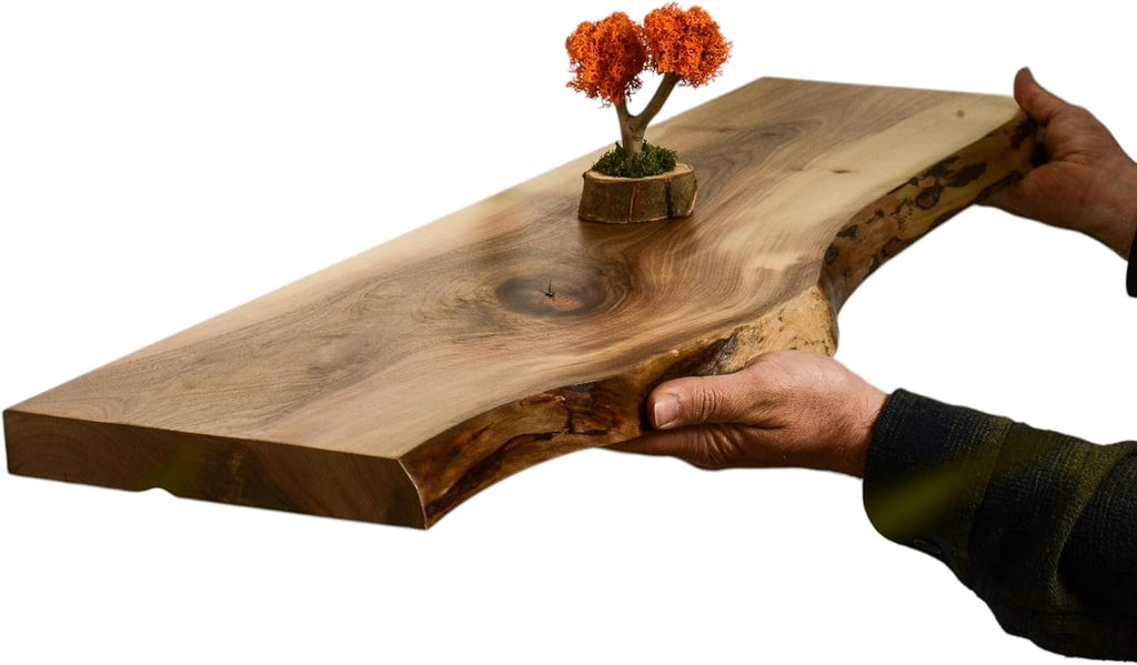Ecca Shelf, Live Edge Walnut Floating Shelves, Live Edge Wood Floating Shelf for Wall, Rustic Floating Shelf, Un - Reclaimed Wood Shelves - Raw Edge Wooden Shelf (27'' x 8'')