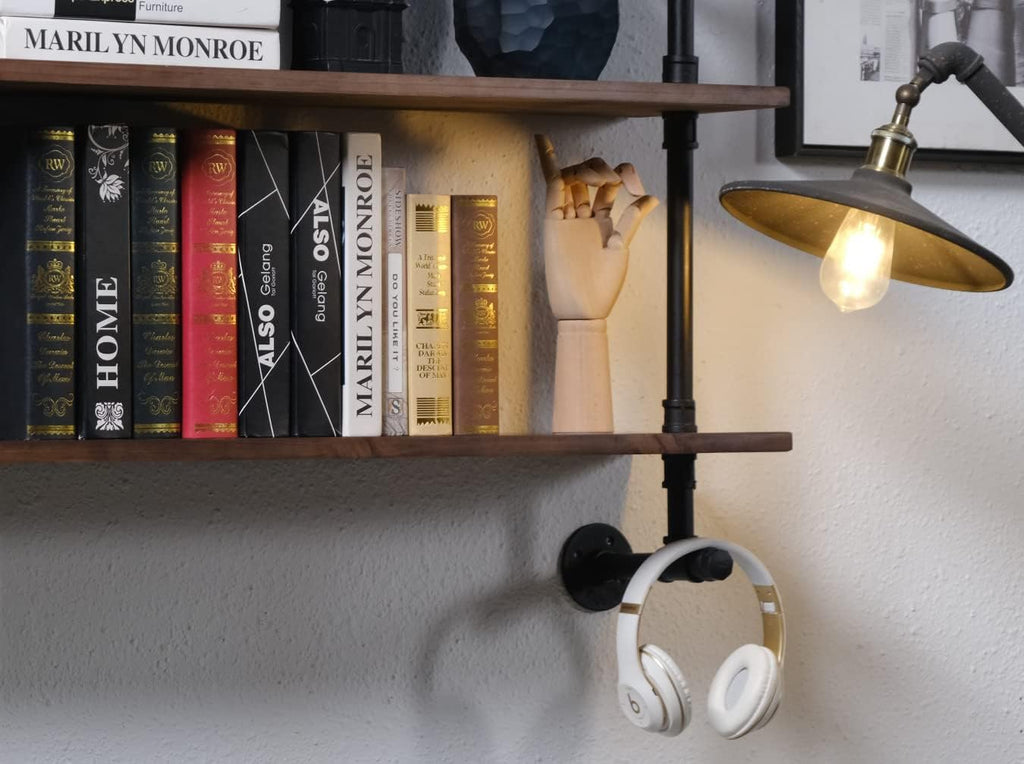 Industrial Pipe Wall Shelves Pipe Shelving with Real Wood Plank ,48 Inches Floating Shelves for Wall Farmhouse Pipe Book Shelves for Kitchen,Living Room Decor and Bar Shelving Dark Brown 3 Tier