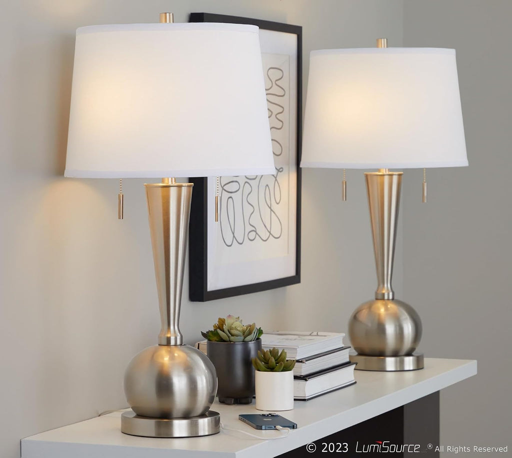 LumiSource Jules 30.25' Metal Table Lamps with USB Set of 2, Desk Lamp, Bedside Lamps for Night Stands, Nightstand Lamp, Small Lamp, Small Table Lamps for Living Room Set of 2, White Lamps Set of 2