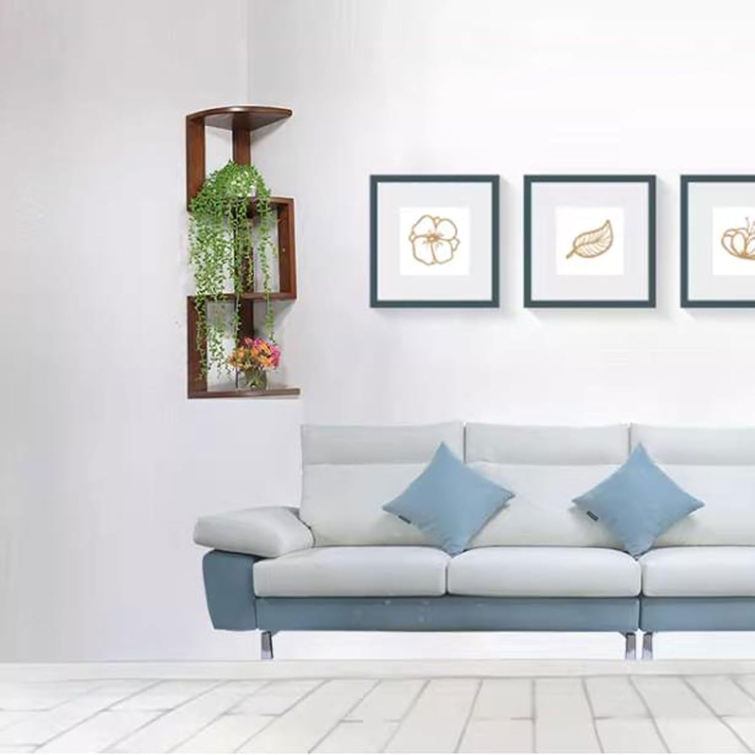 Wall Shelf Floating Corner Shelves for Wall Decor Storage, Solid Wood Wall Storage Shelves Rack 3 Tiers, Wall Mounted Wood Shelves for Home Decor, Bedroom, Living Room, B(Nature-Large)