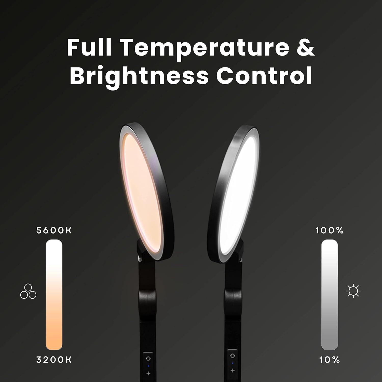 LUME CUBE Edge 2.0 LED Desk Lamp | Dimmable Home Office Desk Light with USB Charging Port & Strong Swing Arm | Adjustable Color Temperature and Brightness | Circle Webcam Light - Black 2pk