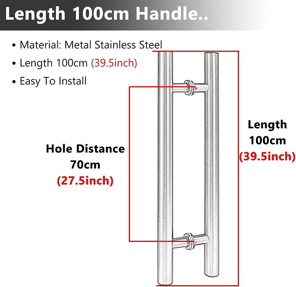 Door Pull Handle Round H Type,Indoor Outdoor Barn Door Handles Brushed Nickel Sliding Door with Screws, Rose Gold-Length 100cm(39.5inch)