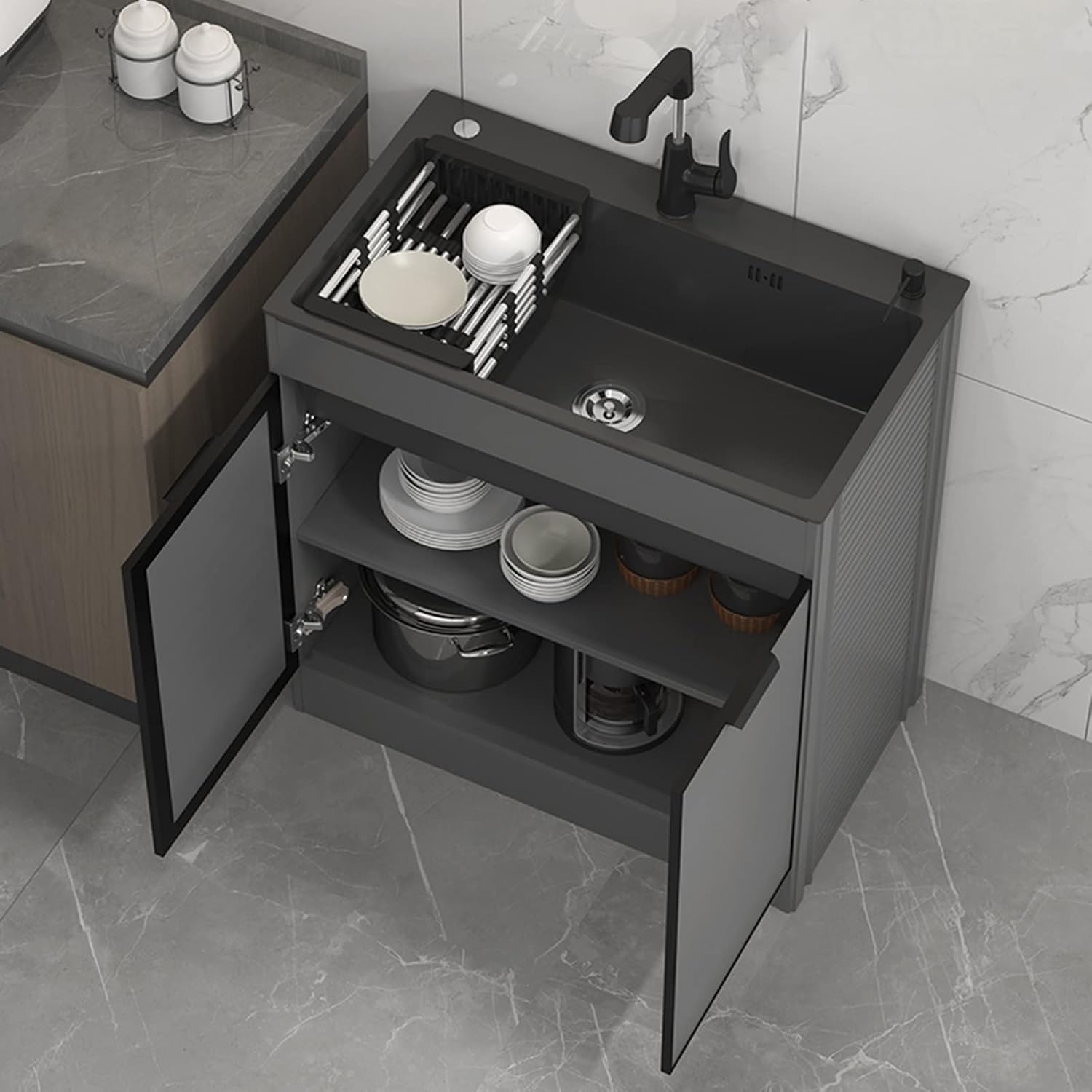 Free Standing Stainless Steel Kitchen Sink, Commercial 304 Stainless Steel Single Sink Bowl Restaurant Table Utility Sink Washing Hand Basin W/Faucet for Indoor Outd,45 * 60cm/17.7 * 23.6in