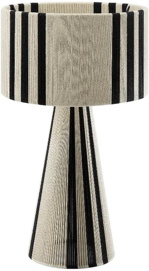 Modway Gia Vintage Modern Cotton Thread Table Lamp in Black - Unique Retro Boho Accent Lamp with Metal Base and Repeating Stripes Design