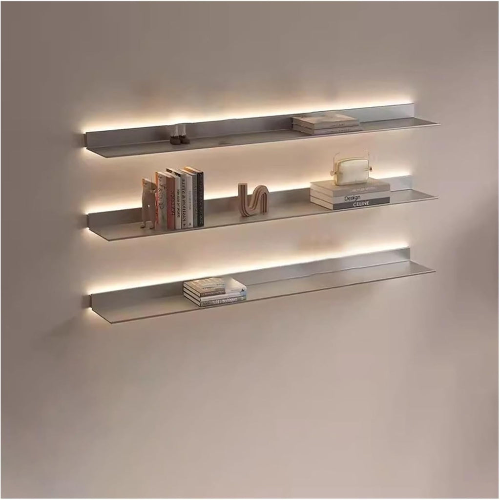 Corner Ledge Wall Shelf,Wall Mounted Light-Emitting Shelves, Wall Mounted Illuminated Bookcase Aluminum L-Shaped Partition LED Metal Partition with Lighting(Gold,70x25x6cm)