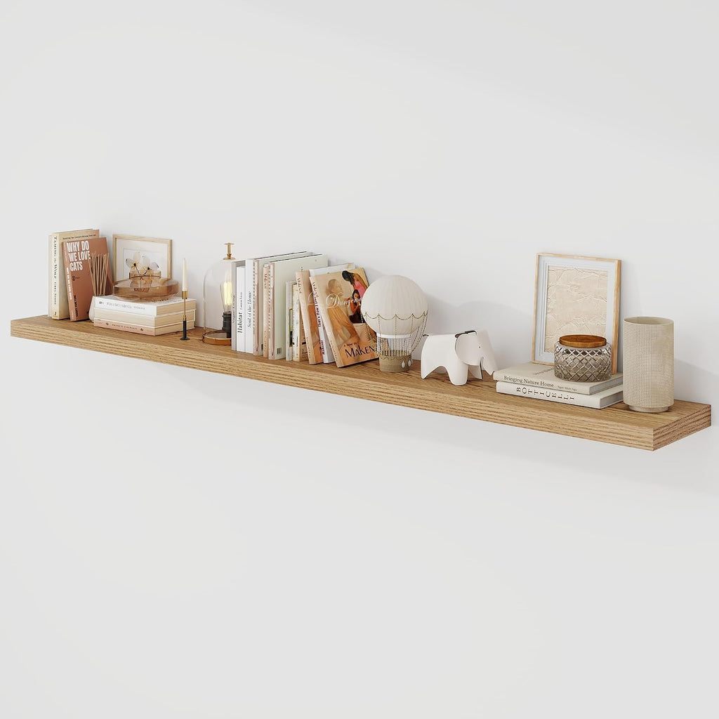 Acovy 72 Inch Floating Shelves, 9.3' Deep Floating Shelf Wall Mounted, 72' Wall Shelves, Rustic Deep Bookshelf, Large Display Shelves & Storage Shelves for Bedroom, Living Room, Light Brown, Set of 1