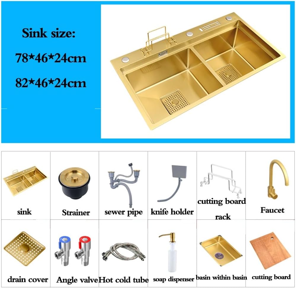 Single Bowl Stainless Steel Double Bowl Sink Multifunctional Large Size Sink Hotel Commercial Sink Kitchen Household Dishwashibasin (78 * 46 * 24Cm
