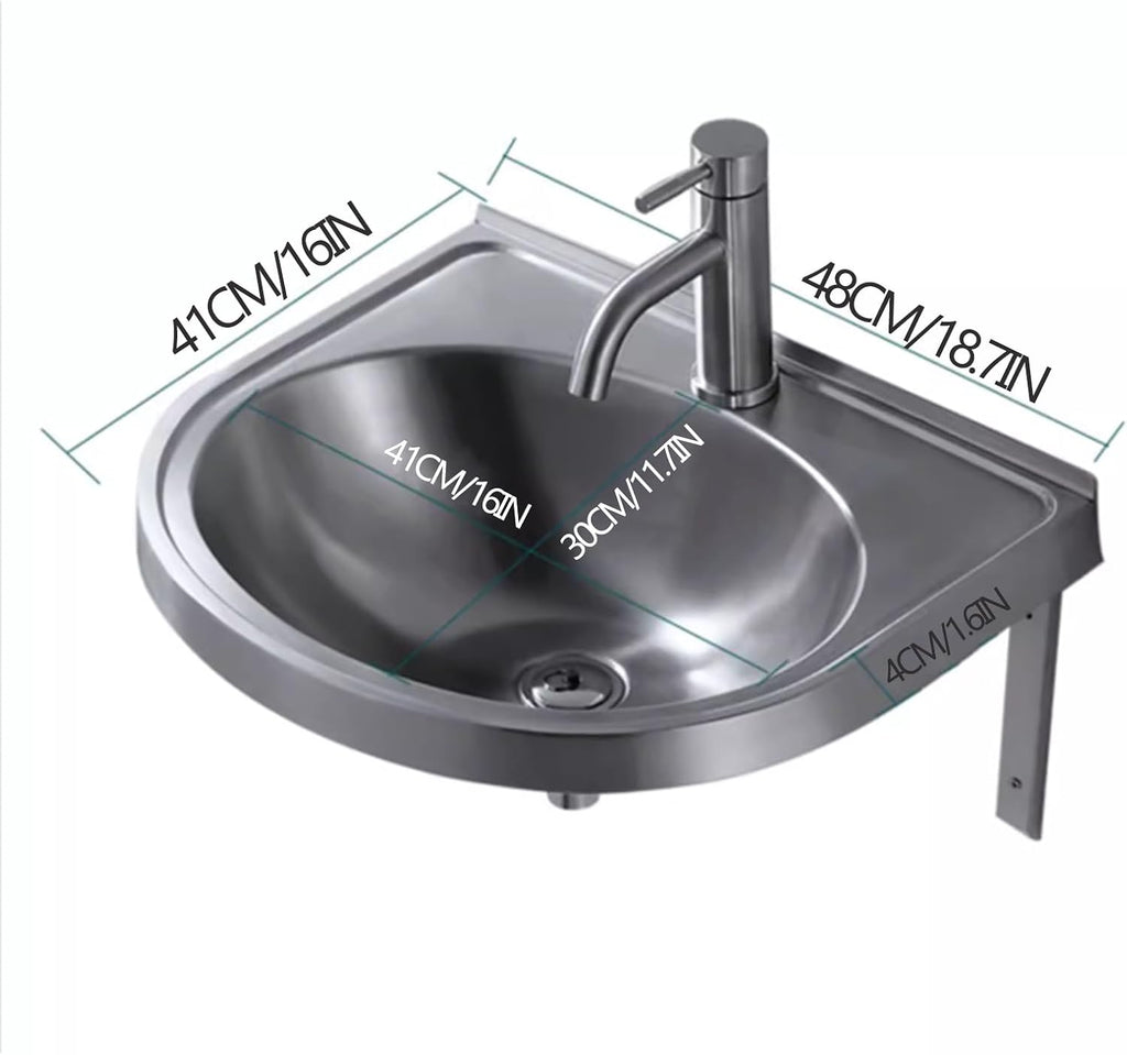 Stainless Steel Single Bowl Sink with Faucet, 3.9IN Deep Wall-Mounted WashBasin, Space-Saving, Easy to Clean,Small Sink Corner for Kitchen Bathroom (Color : Silver, Size : E) (Silver G)
