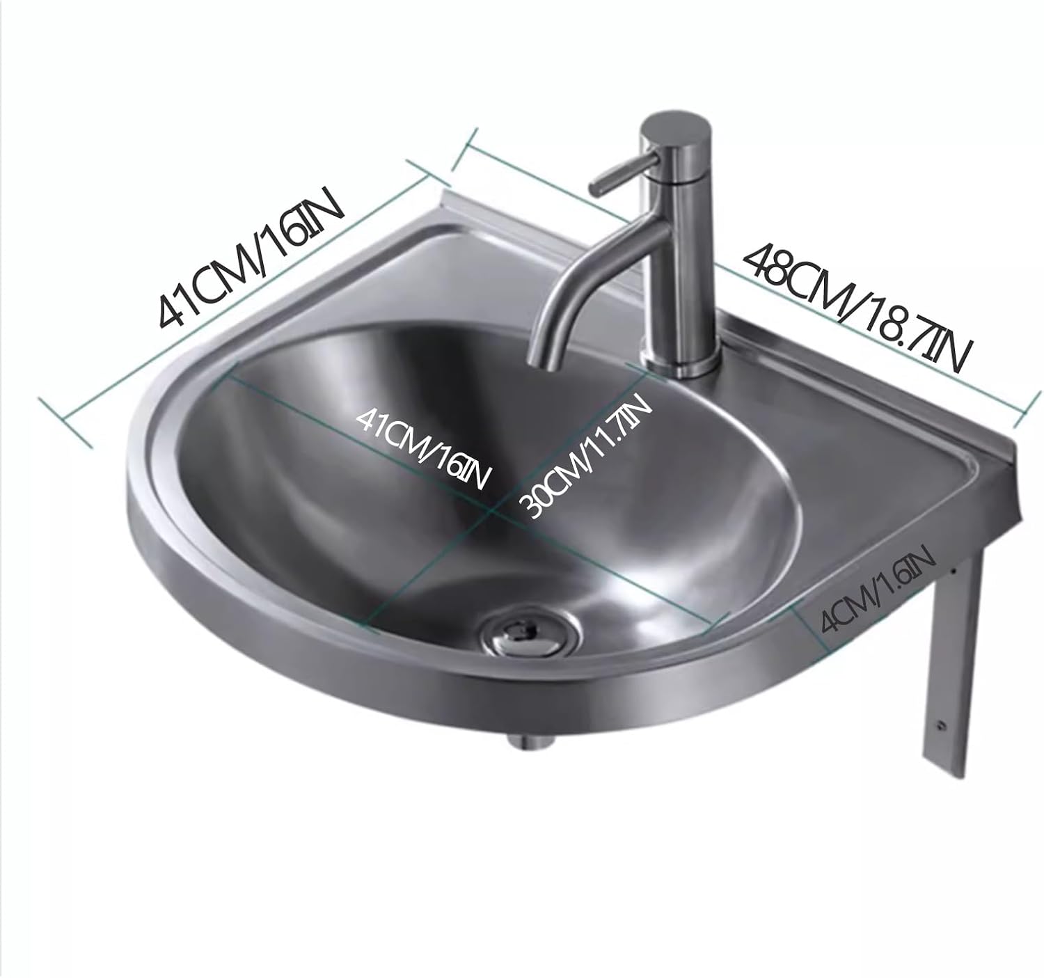 Stainless Steel Single Bowl Sink with Faucet, 3.9IN Deep Wall-Mounted WashBasin, Space-Saving, Easy to Clean,Small Sink Corner for Kitchen Bathroom (Color : Silver, Size : E) (Silver F)