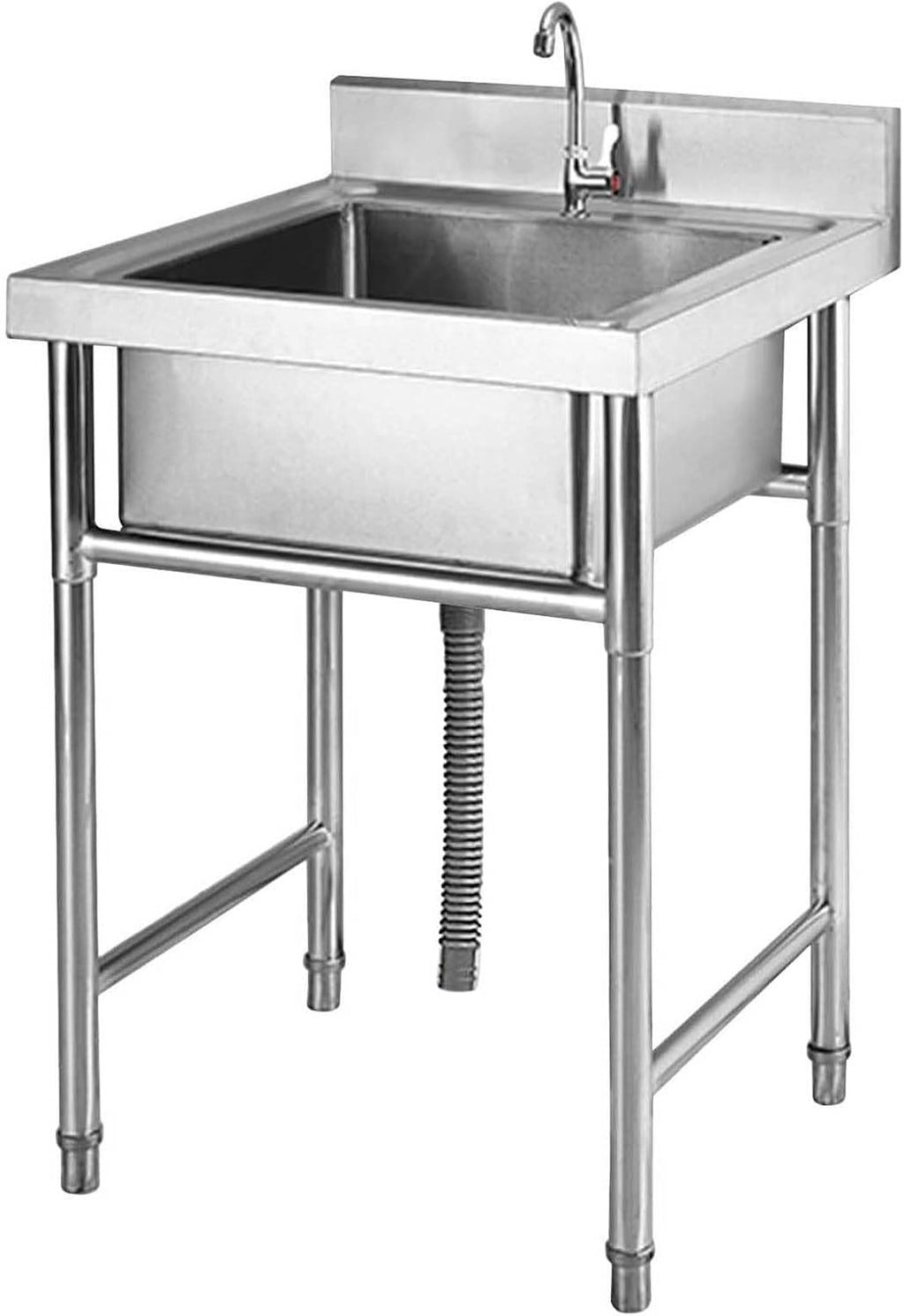 Commercial Restaurant Sink Stainless Steel Utility Sink Free-Standing Kitchen Sink Set Single Bowl Sink for Garage, Restaurant, Bar, Laundry Room, Indoor Outdoor