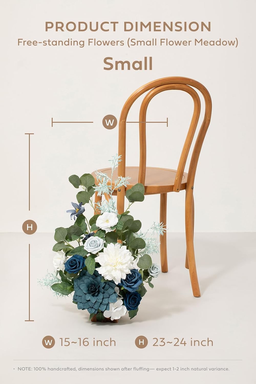 Ling's moment 17.5' Tall Standing Artificial Flowers Arrangements 4 pcs Wedding Aisle Runner Chair Decorations Dusty Blue Navy Centerpieces for Ceremony Reception Rose Floral Party Outdoor