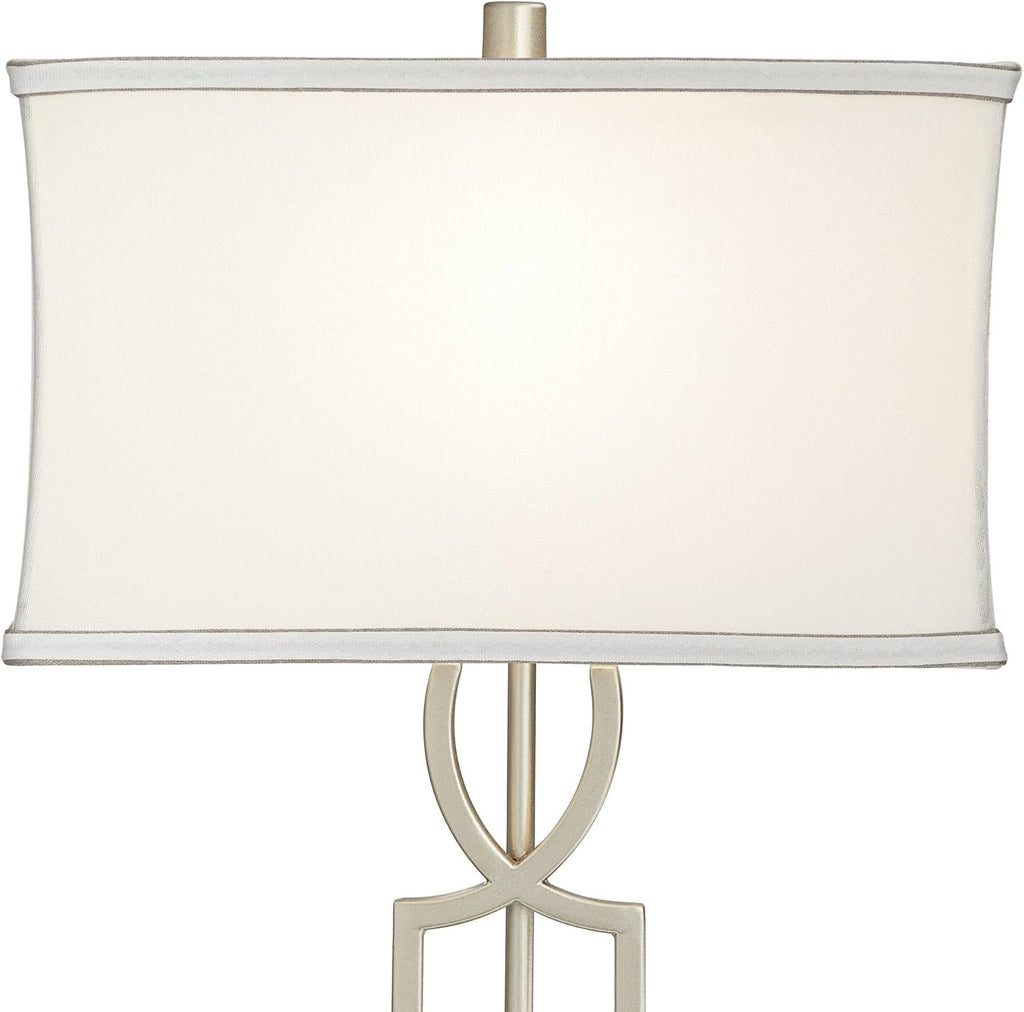 360 Lighting Evan Modern Table Lamps with White Marble Risers USB Charging Port 28 1/2' Tall Set of 2 Brushed Nickel Rectangular Shade for Bedroom Living Bedside Nightstand Home Office Desk