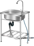Commercial Stainless Steel Single Bowl Sink Freestanding Kitchen Sink with Faucet and Storage Shelves Restaurant Utility Sink Washing Hand Basin