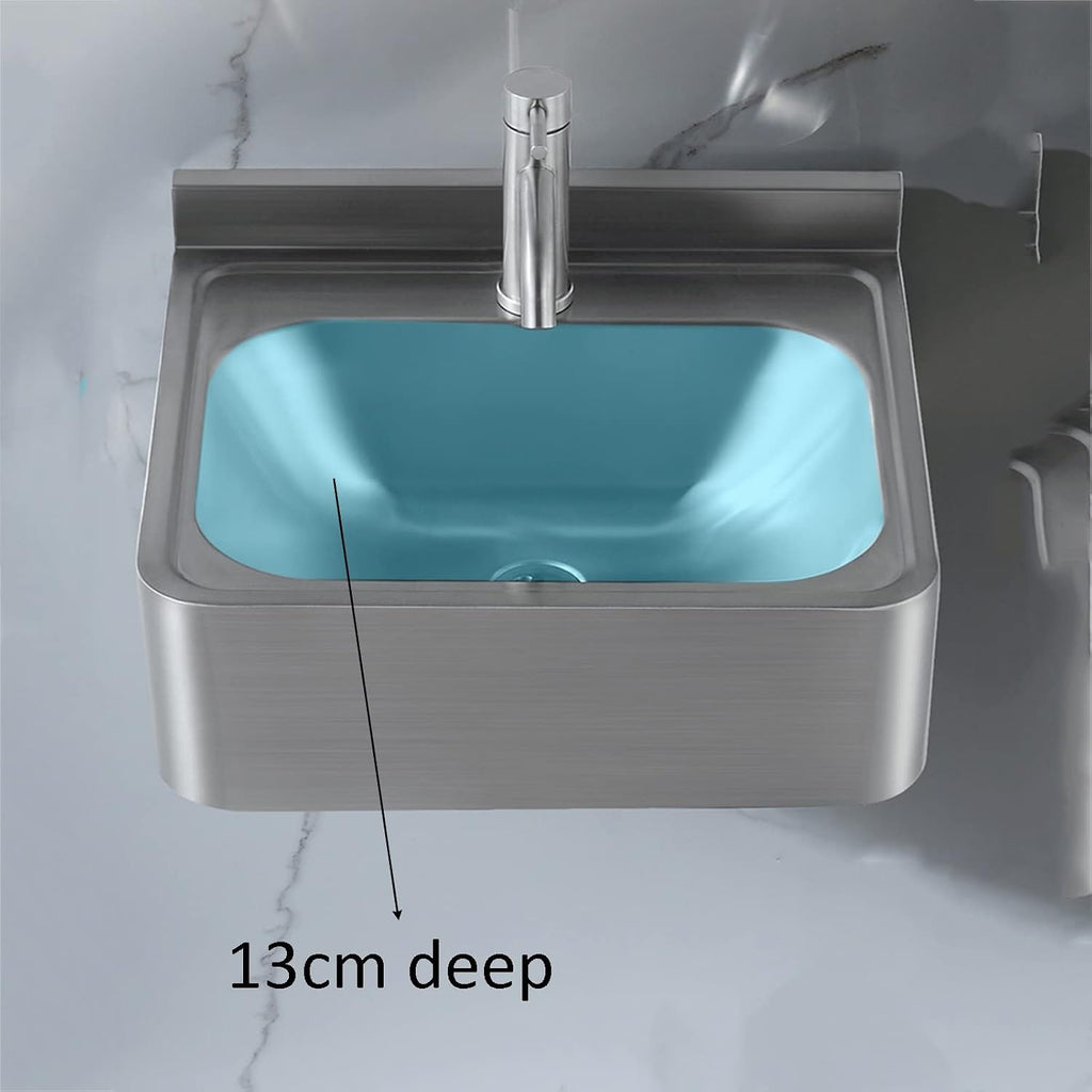 Stainless Steel Square Bowl Sink, Wall-Mounted Washbasin, Workstation for RV, Bars,Easy to Clean,Silver-A (43x41.2x15cm)