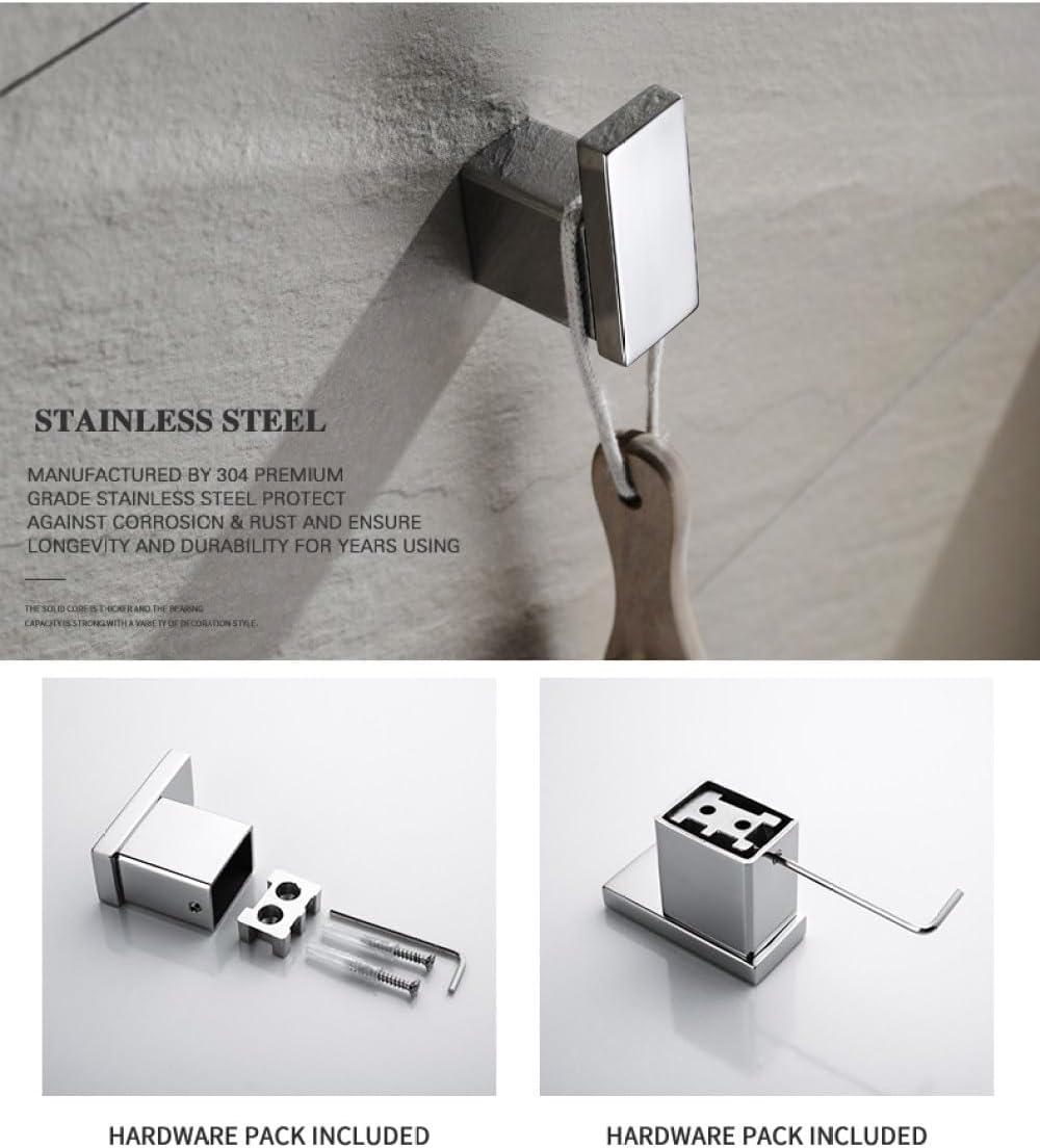Stainless Steel Chrome Polished Towel Rack Toilet Brush Holder Wall Mounted Paper Holder Towel Bar Hook Bathroom Accessories,Whole Set