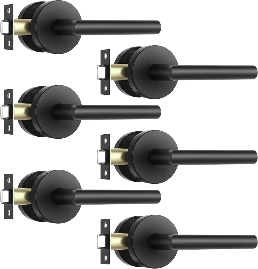 Leydebong 6 Pack Matte Black Door Handles Interior Passage Door Knob Lever, Interior Door Handles Matte Black for Closet, Nonlockable Hallway Closet Door Handle