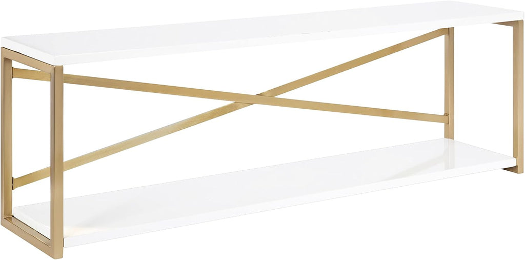 Kate and Laurel Ascott Modern Glam Rectangle Floating Shelf; 36 x 12; White and Gold; Versatile 2-Tier Wide Wall Shelf for Living Room or Bedroom Display or Storage