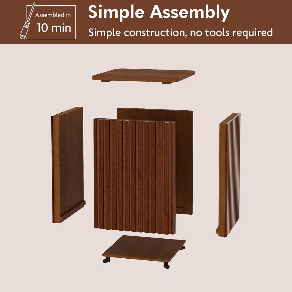 Set of 2 Fluted Side Table with Storage-Small Square End Table with Solid Wood Veneer Top, Accent Table Modern Farmhouse Pedestal Drink Table for Couch Sofa Living Room, Rustic Brown