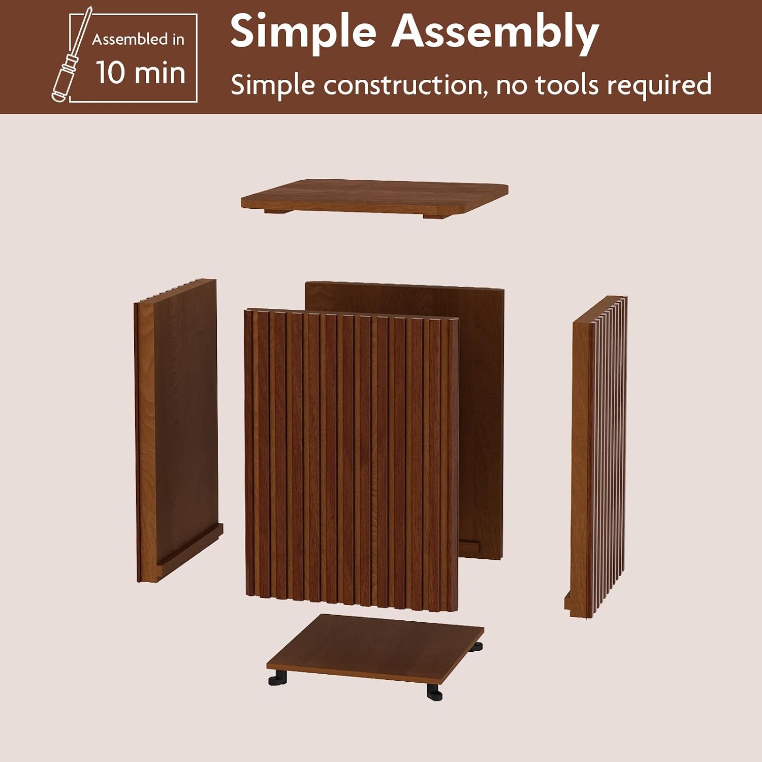 Set of 2 Fluted Side Table with Storage-Small Square End Table with Solid Wood Veneer Top, Accent Table Modern Farmhouse Pedestal Drink Table for Couch Sofa Living Room, Rustic Brown