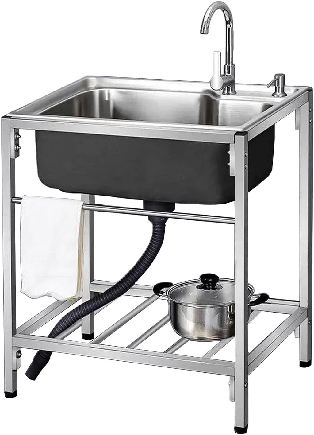 Free Standing Single Bowl Sink 1 Compartment 304 Stainless Steel Commercial Kitchen Prep Utility Sink for Garage, Restaurant, Laundry Room, Indoor Outdoor