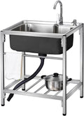 Free Standing Single Bowl Sink 1 Compartment 304 Stainless Steel Commercial Kitchen Prep Utility Sink for Garage, Restaurant, Laundry Room, Indoor Outdoor