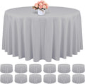 12 Pack Round Tablecloth 120 Inch - Light Grey Polyester Table Cloth for Round Table, Premium Light Grey Tableclothes Washable Fabric Cover for Wedding Party Banquet Restaurant Reception Dining