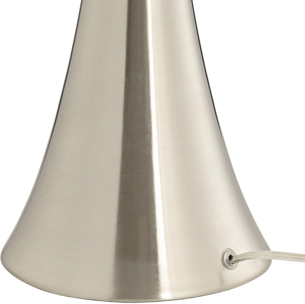 360 Lighting Rachel 28' Tall Concave Column Modern Table Lamps Set of 2 with Smart Sockets Pull Chain Silver Metal Living Room Bedroom Bedside Nightstand House Office Home Reading White Shade