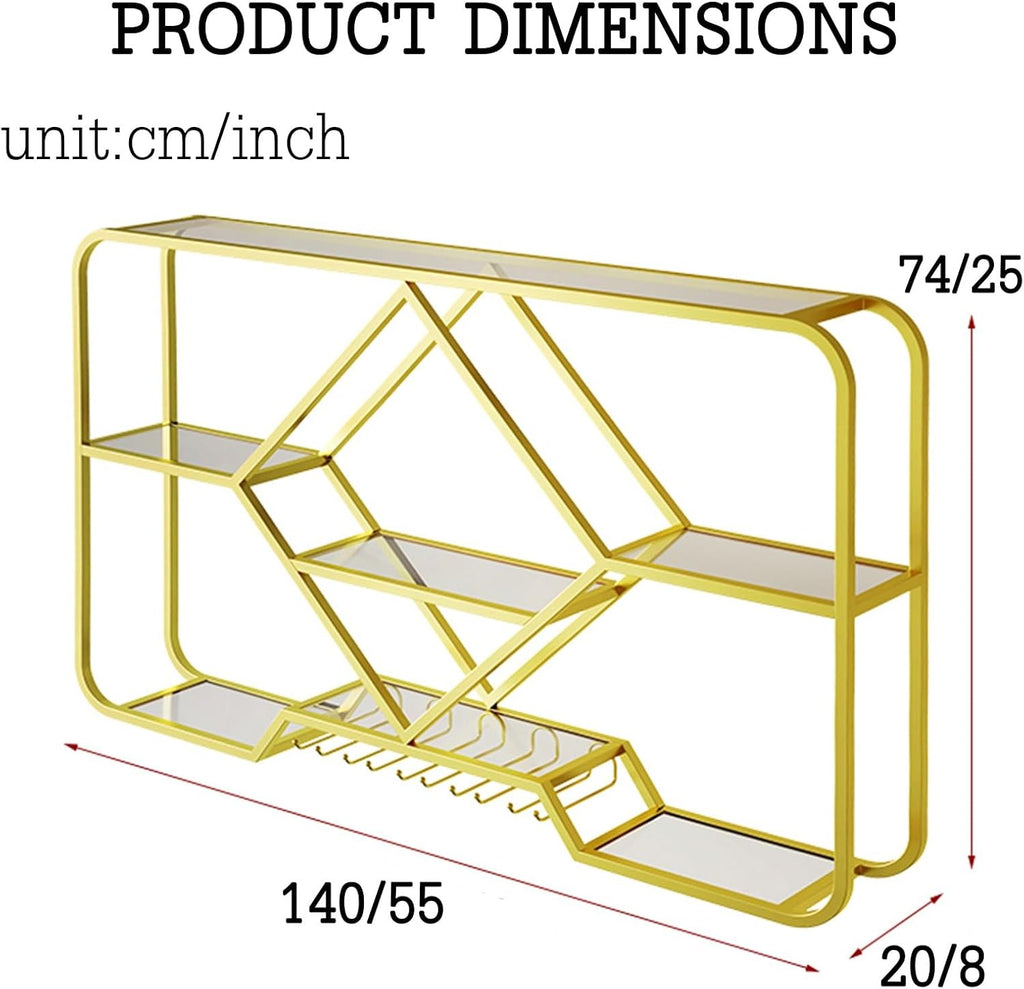 Wall Mount Wine Rack, Bar Floating Wall Shelves, Iron Wine Storage Display Rack Holder, With Hanging Wine Glass Rack Mini Bar Bottle Display Shelf Whiskey Shelf Corner Bar ( Color : Gold , Size : 140c