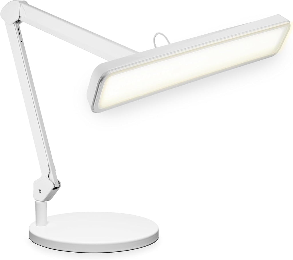 Neatfi XL 2,500 Lumens 30W LED Task Lamp with Base | 324 SMD LEDs | CCT | 5 Light Modes | 3000K–6000K | Dimmable | Adjustable Arm with Clamp | Desk Light for Home (White-2, 22-Inch Wide Shade)