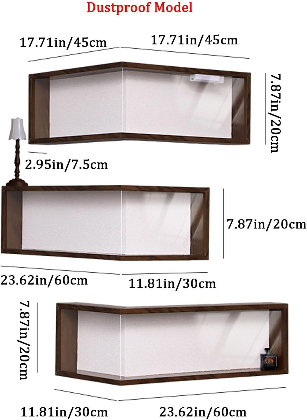 Wall Mounted Corner Shelf - Floating Shelves Save Space with Light Corner Display Shelf Stand Dustproof Storage, Heavy Duty Floating Shelves with LED Lights