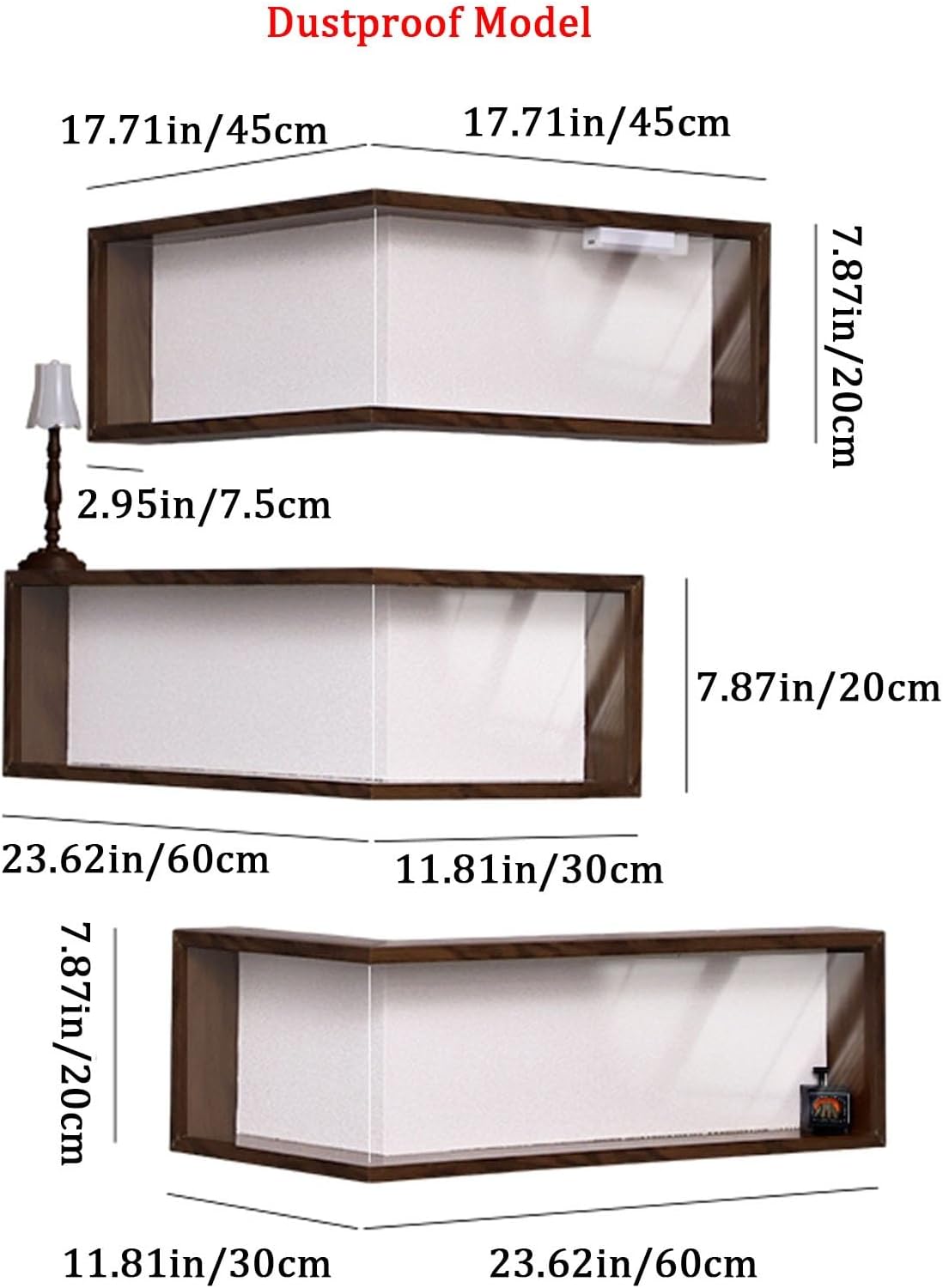 Wall Mounted Corner Shelf - Floating Shelves Save Space with Light Corner Display Shelf Stand Dustproof Storage, Heavy Duty Floating Shelves with LED Lights