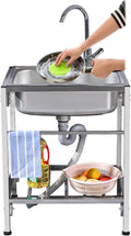 Single Bowl Sink Stainless Steel Bar Prep Utility Sink with Faucet and Storage Shelves, 1 Compartment Commercial Kitchen Free Standing Sink for Restaurant, Laundry, Garage