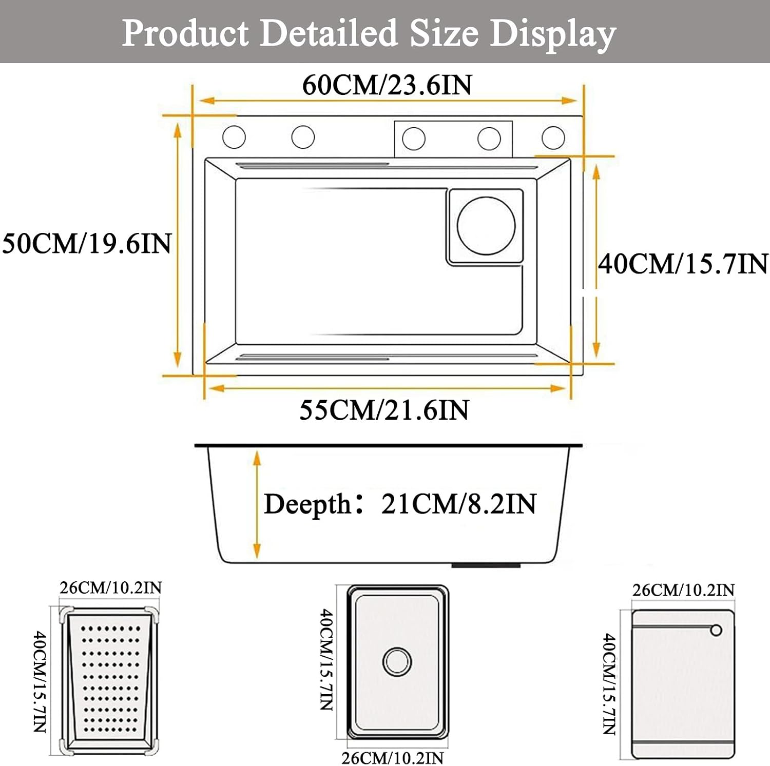 Waterfall Kitchen Sink Stainless Steel Top Mount Sink Black Nano Single Bowl Sink Multifunctional Workstation Sink with Pull-Out Faucet, Glass Cup Washer, D(Black-65x50x22cm