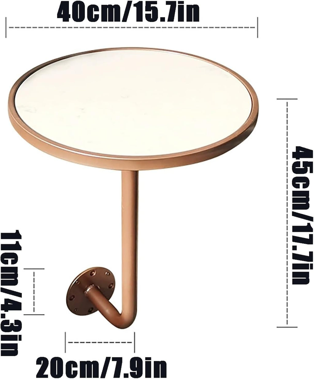 Light Luxury Wall-Mounted Side Table, Marble Cafe Bistro Table with Rose Gold Frame, Space-Saving Corner Desk for Coffee Shop, Living Room(White,40x45x20cm)