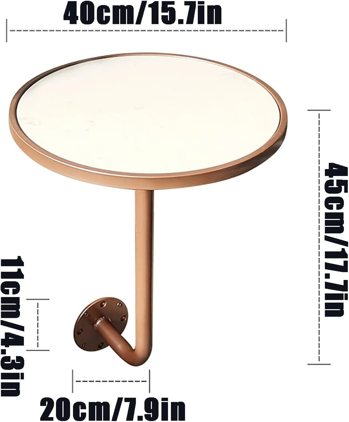 Light Luxury Wall-Mounted Side Table, Marble Cafe Bistro Table with Rose Gold Frame, Space-Saving Corner Desk for Coffee Shop, Living Room(White,40x45x20cm)