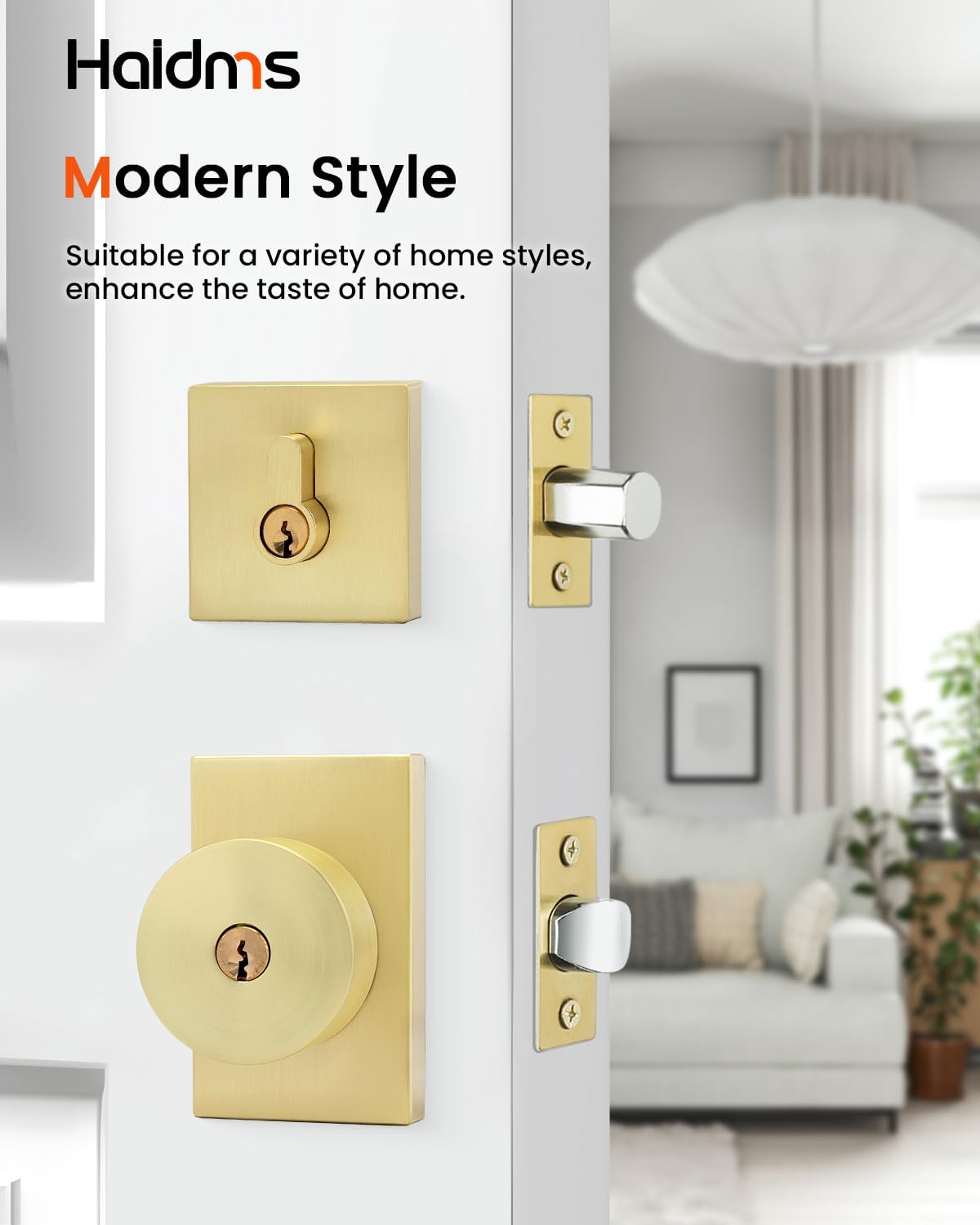 Haidms Gold Exterior Door Knob with Deadbolt, Zinc Alloy Brushed Gold Exterior Door Lock Set, Heavy Duty Brushed Brass Front Door Knob and Deadbolt Set with Lock and Key (3 Pack)