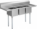 Commercial Three Compartment Sink, 70 Inch Stainless Steel, 14x16x12 Inch Bowls, Galvanized Steel Legs, Double Drainboard, NSF Listed